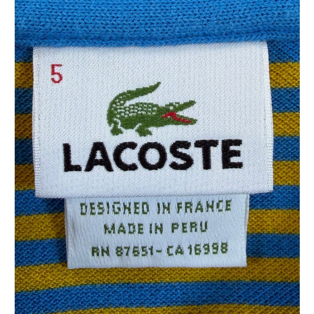 Lacoste Men 8 Blue Yellow Striped Short Sleeve Preppy 80s Casual Polo Shirt - Picture 3 of 7